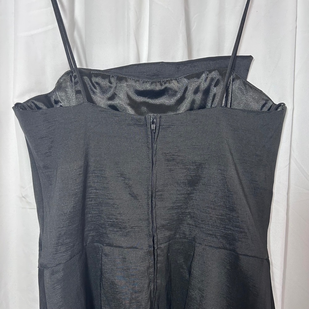 Let's Fashion Black Tiered Peplum Cocktail Dress Spaghetti Strap Sz M  Party - Picture 5 of 9